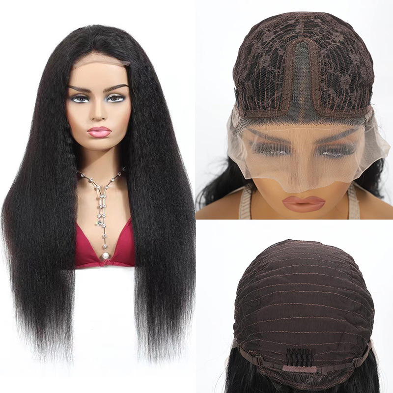 wig Womens front lace Yaki mid split long straight high temperature silk synthetic hair headband wigs