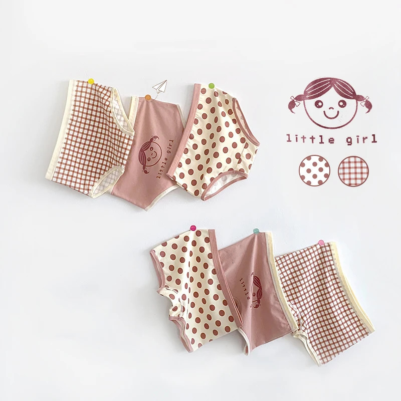 3Pcs/lot Kids Panties 7 Collections Chirdrens Underwear Lovely Girls Briefs Floral Grid Cute Pants Baby Dots Cotton Underpants 250508
