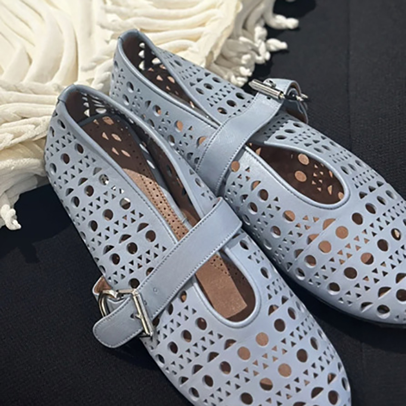 2025 ballet flats heels loafers womens luxury shoes designer spring summer one-line buckle strap shallow mouth cut-outs round toe elegant women dress 