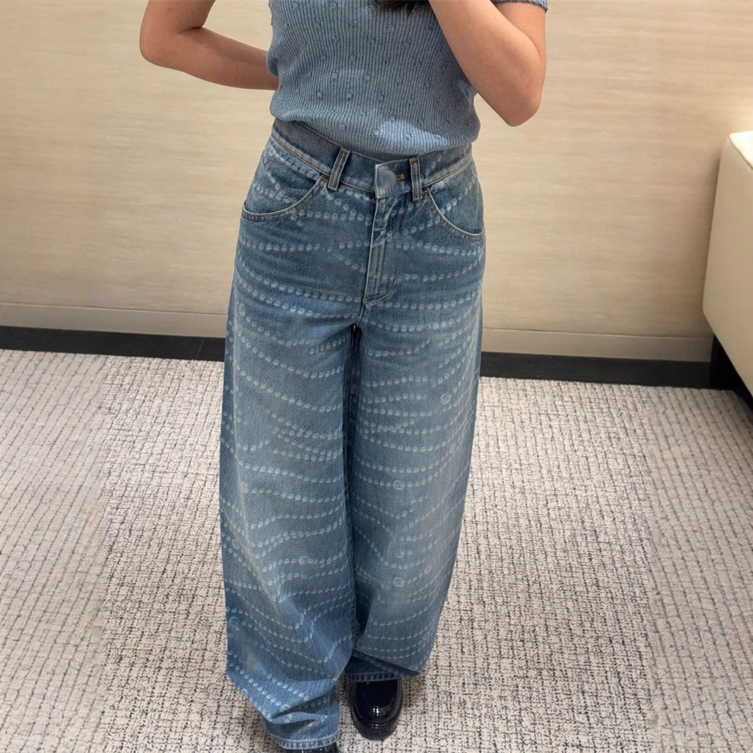 Women's Designer Jeans 25ss High Quality Alphabet Printing College Style Fashion Baggy Wide-leg CH