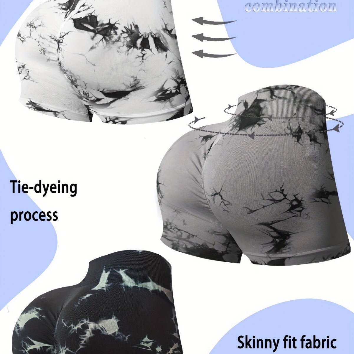 Seamless elasticity tie dye quick drying sports shorts for women's summer outdoor running and fitness, high waist slimming yoga pants