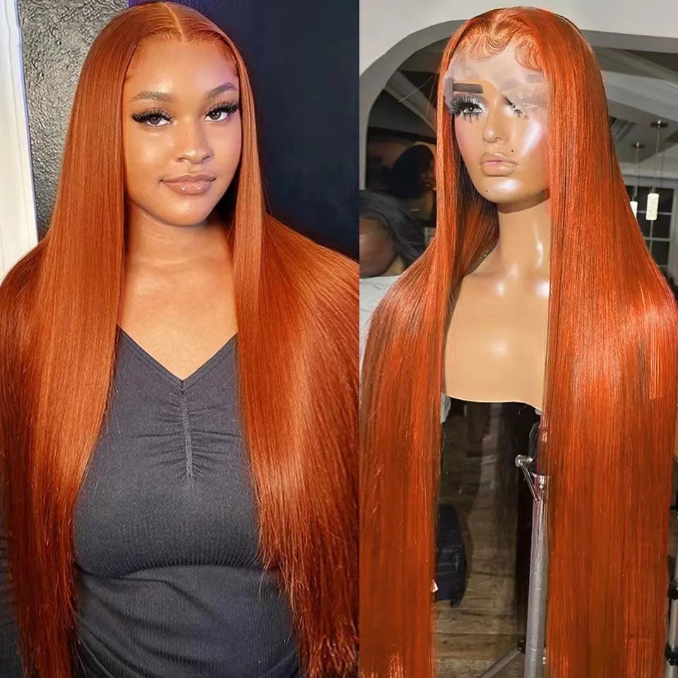 lace Front wig orange lace straight hair human hair wigs straight headband