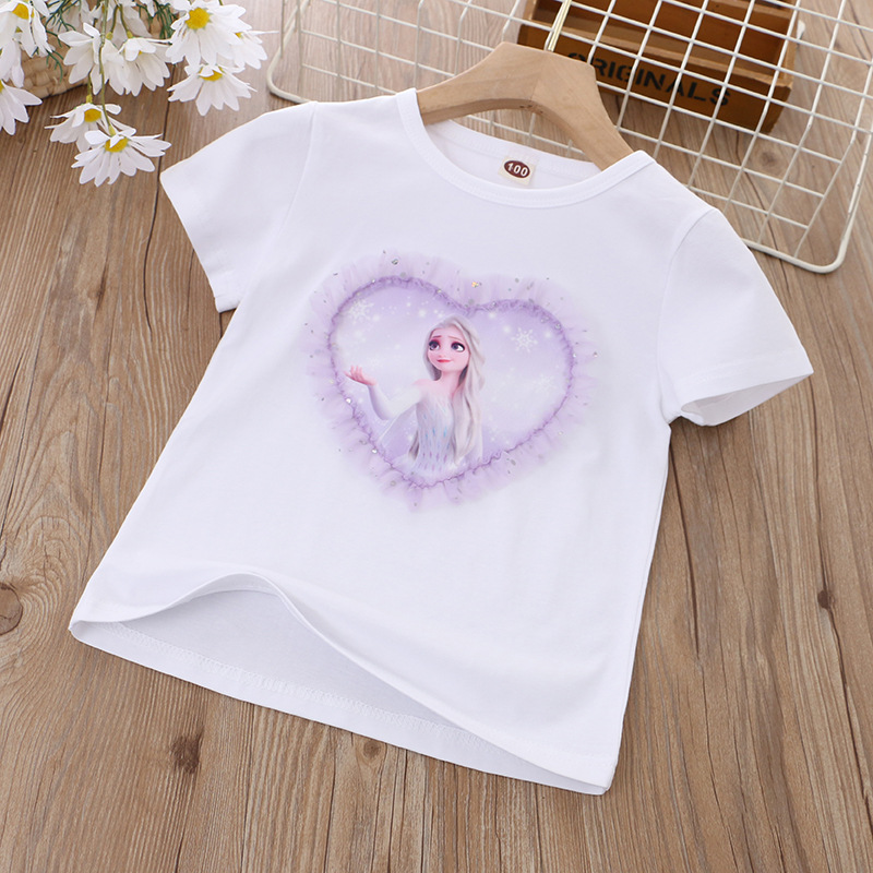 DISNEY Frozen Princess Elsa kids designer clothes toddler designer clothes Children summer clothes girl short-sleeved undershirt,cartoon princess T-sh