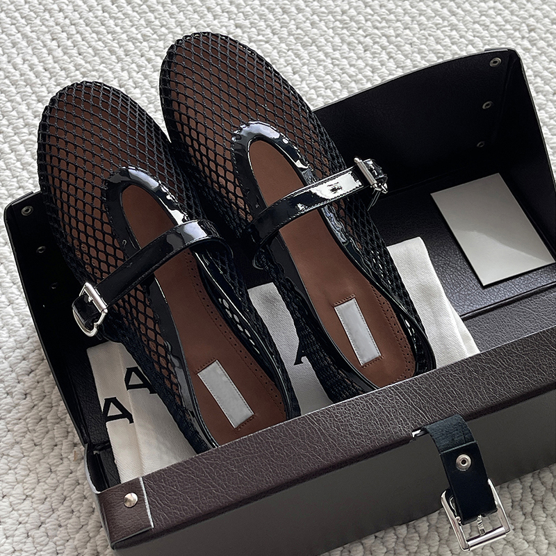 ballet flats Designer Luxury designer Cut-Outs Mesh ballet flats buckle strap Dress shoes Flat sandal Real leather Round toe Dance shoes Office wedding Slingbacks