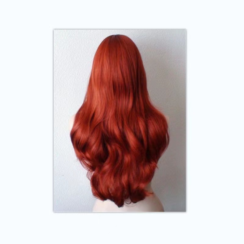 New 2024 Wig Female Wig Female Wig Wine Red Medium length Curled Hair Synthetic Headset