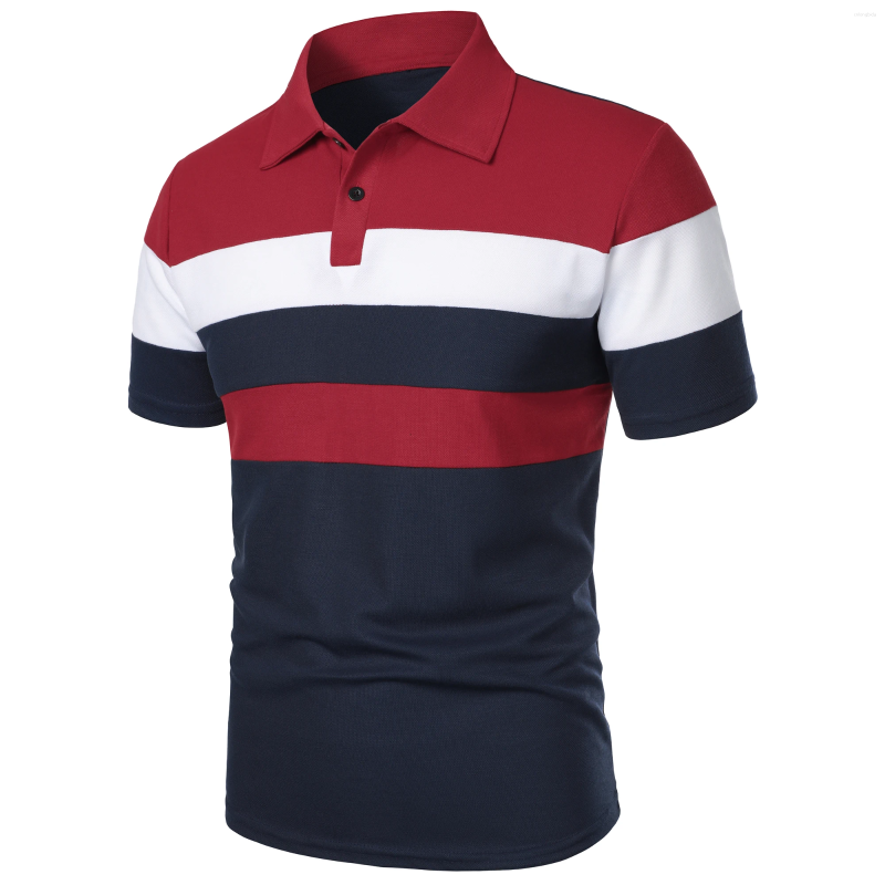 Mens T Shirts Short Sleeve Chest Three Stripes Color Matching Fashion With Lapel Casual Top T-shirt