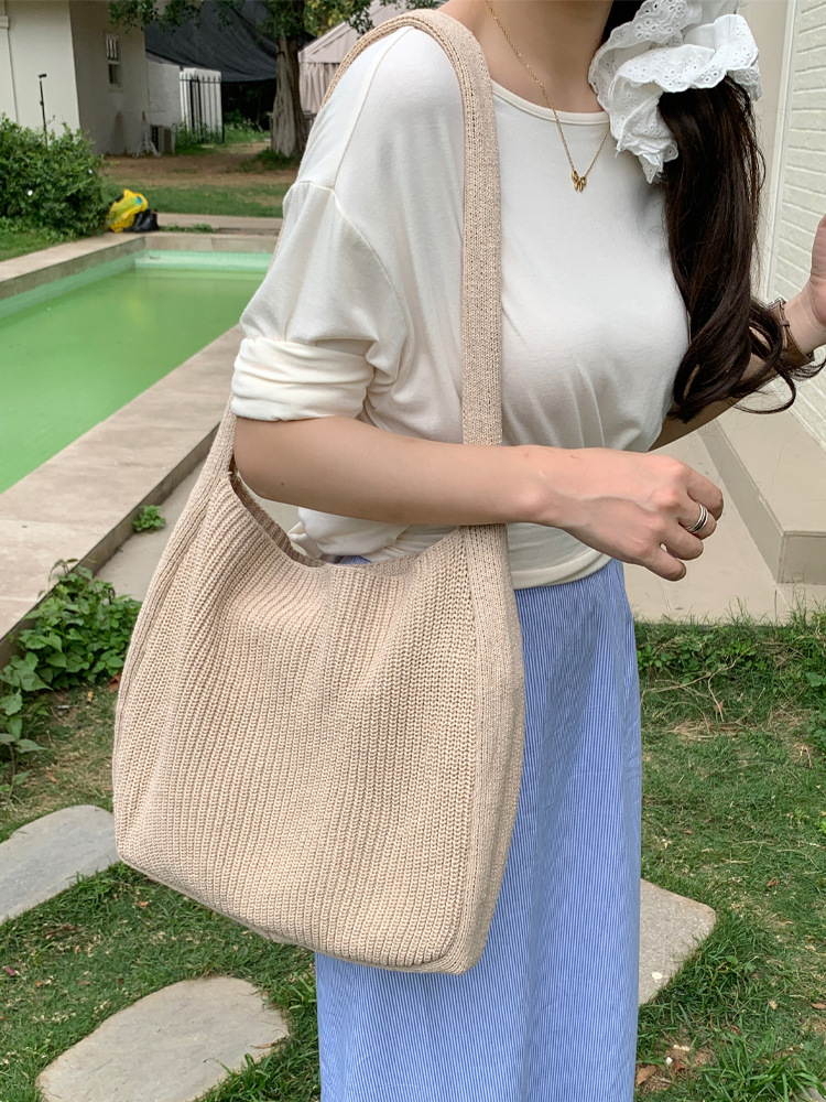 Cross-border Amazon Best-selling Women's Bags - Simple Business Casual Multi-purpose Knitted Bag for Shoulder Carry, Woolen Bag, Tote Bag, Knitte