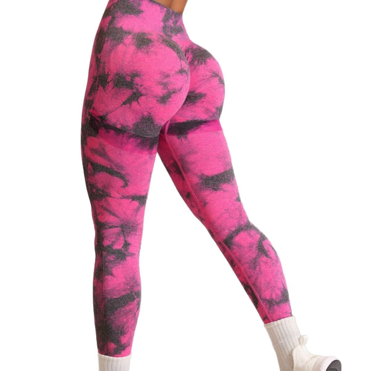 New seamless tie dye yoga pants, waisted peach hip leggings, high stretch fitness pants