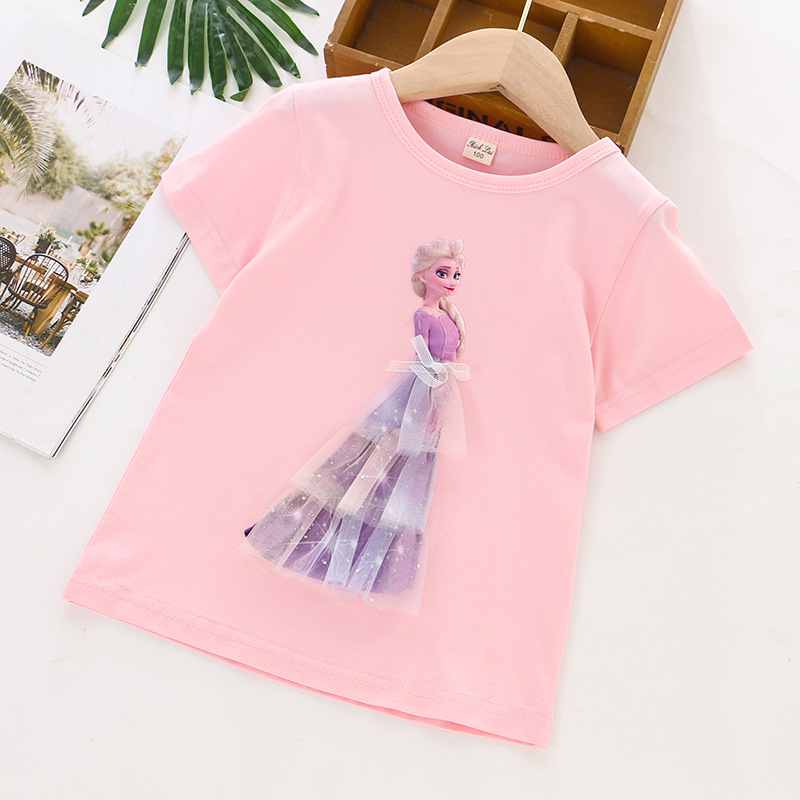 DISNEY Frozen Princess Elsa kids designer clothes toddler designer clothes baby clothes Children summer girl T-shirt princess.