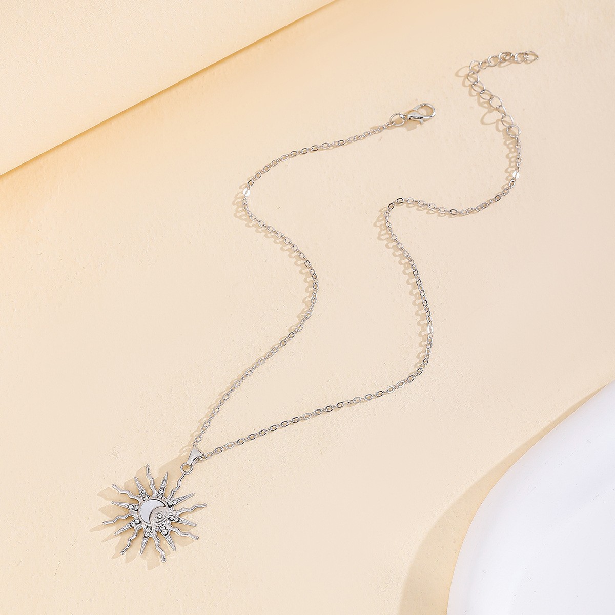 Sun & Star Pendant Necklace - Gold Plated Zinc Alloy Layering Chain with Zirconia, Dainty Celestial Jewelry for Women, Trendy Viral Necklace