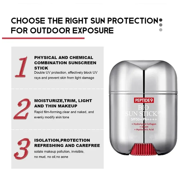 2024 New Peptide 9 Bio Sun Stick Portable UV Protection Bio Stick Unisex Moisturizing Waterproof Facial Skin Care