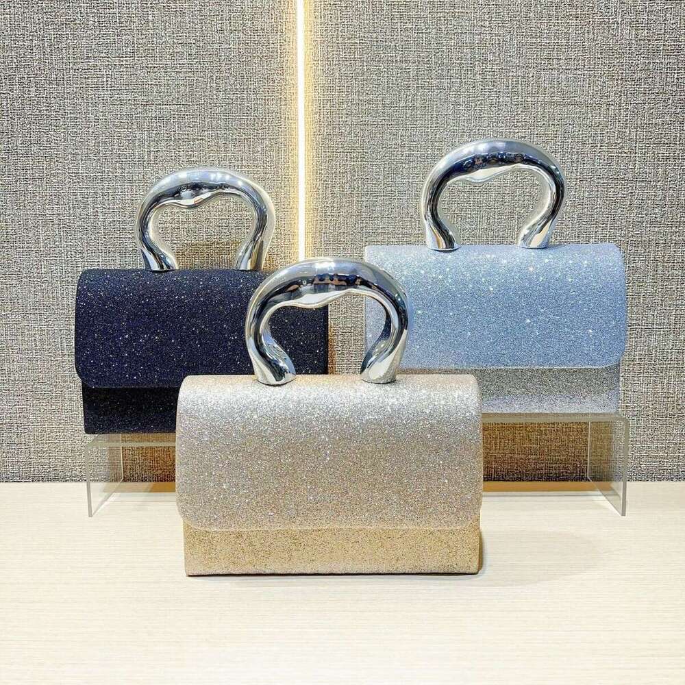 Dinner Bag Dinner Bag New High End Niche Banquet Shiny Small Square Fairy Metal Hand Held Temperament Crossbody Dinner Bag KQ KQ