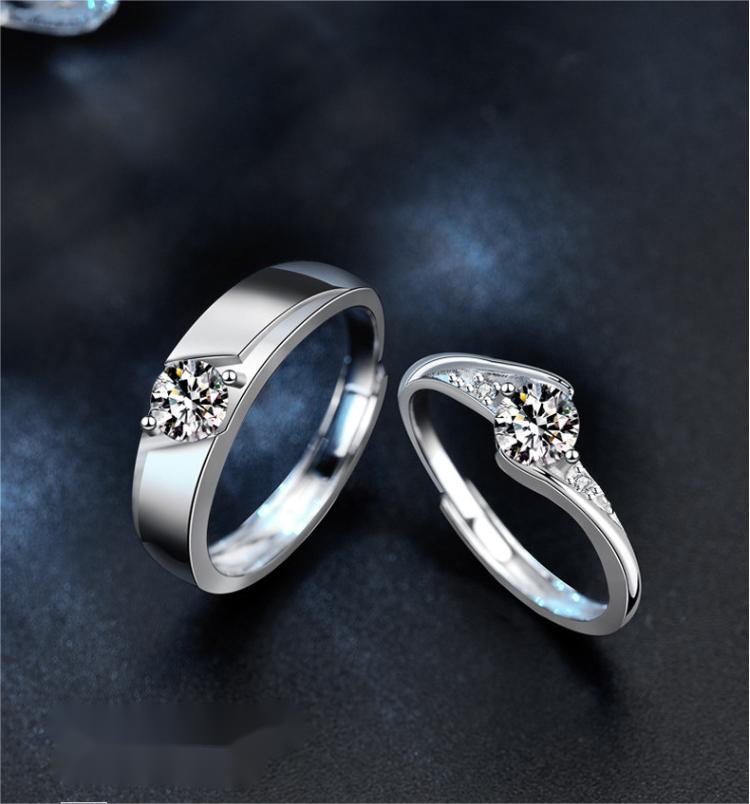Moissanite Couple Rings 925 Sterling Silver Wedding Bands, D Color, Elegant Luxury Gift, Customizable