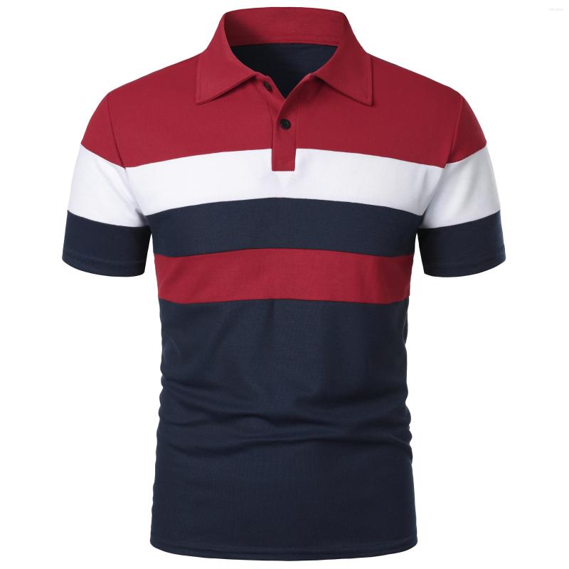 Mens T Shirts Short Sleeve Chest Three Stripes Color Matching Fashion With Lapel Casual Top T-shirt