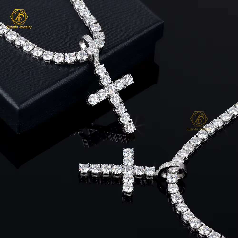 Hiphop Jewelry Iced Out Cross Pendants Pass Diamond Tester 5.0mm VVS Diamond Mossanite Pendant S925 Silver Moissanite Pendant