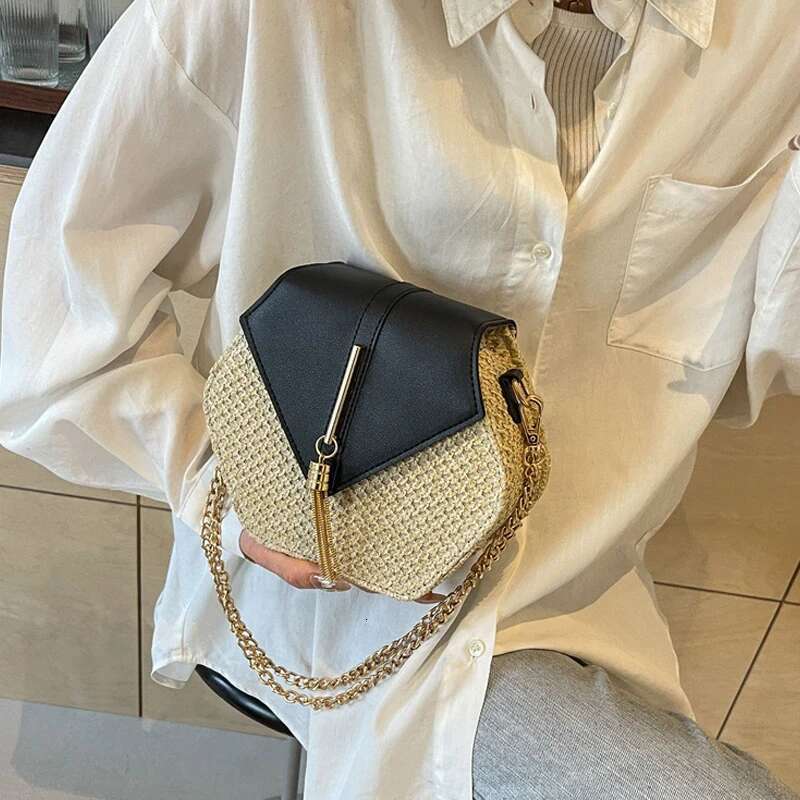 ddmy and Women Straw Leather Tote Handbag Lady Summer Rattan Shoulder Girls Handmade Woven Beach Crossbody Bag