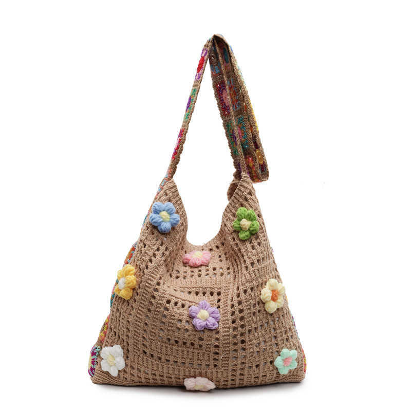 Sweet and gentle spring and summer style, super hot small flower knitted bag, women's Instagram style, lightweight and stylish crossbody tote bag