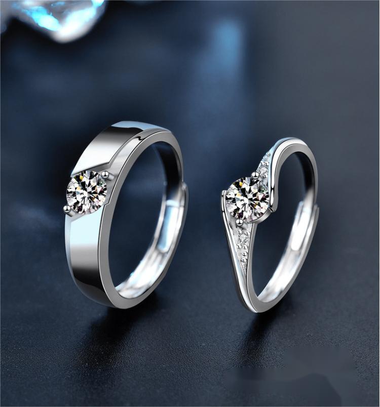Moissanite Couple Rings 925 Sterling Silver Wedding Bands, D Color, Elegant Luxury Gift, Customizable