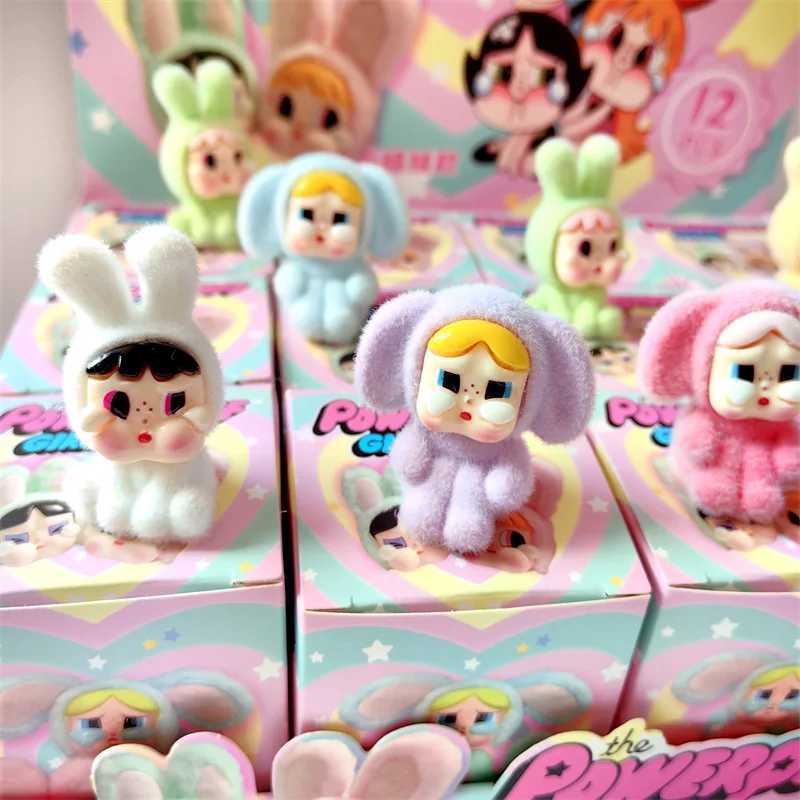 New Hot 12pcs/Set Mini Flocking Standing Labubu Blind Box Have A Seat Labubu Doll Action Figure Pendant Accessories Decoration W250508
