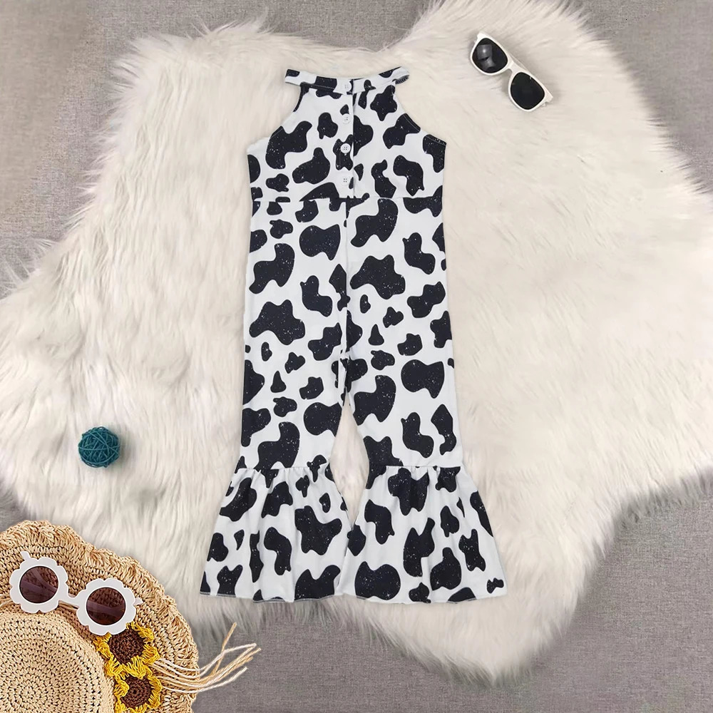 Baby Girls Western Cow Turquoise Bell Bottom Jumpsuits 250508