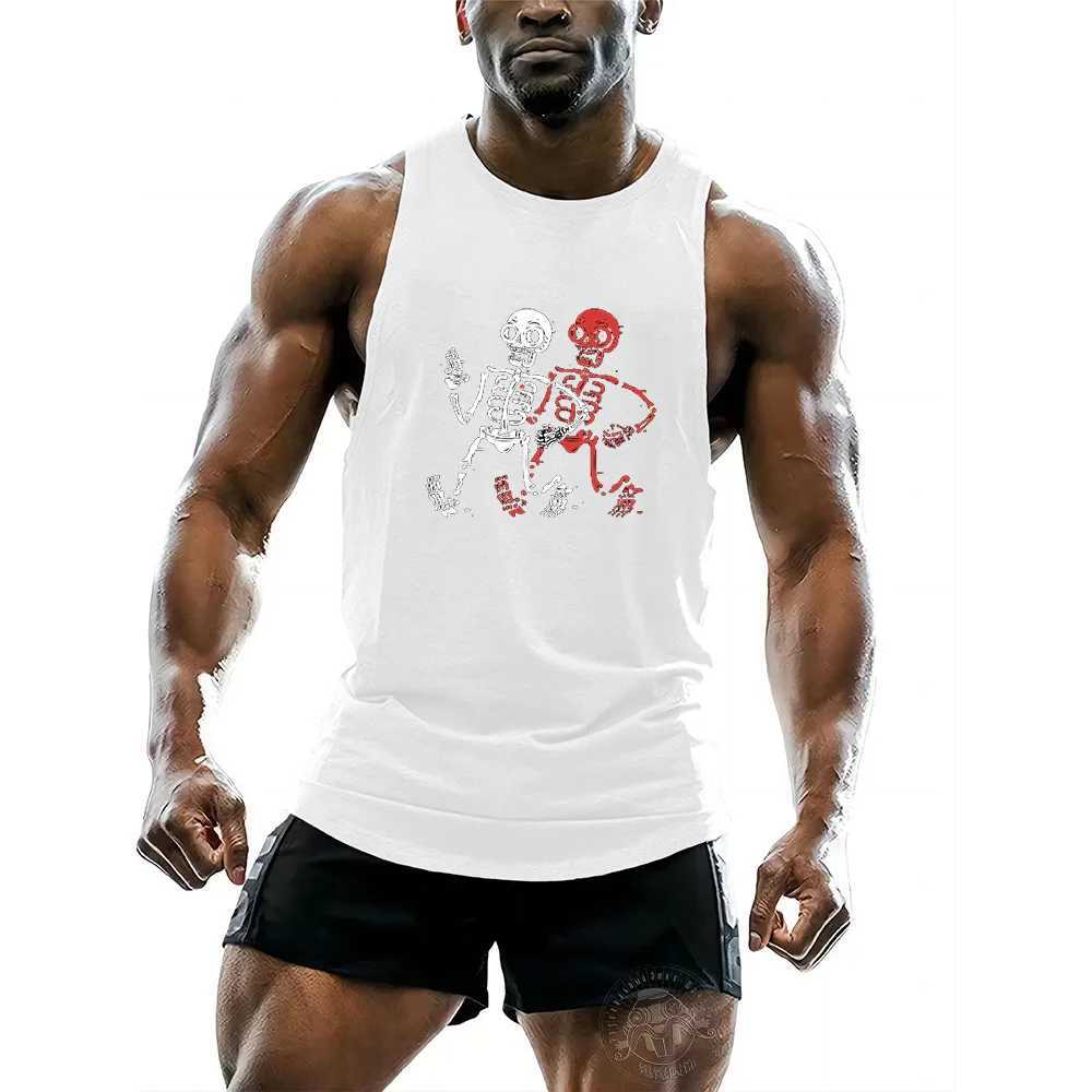 Summer fashion outdoor sports style 2D Funny Skull Man Print Fitness mens short sleeve Breathable basketball sports vest tops W250508