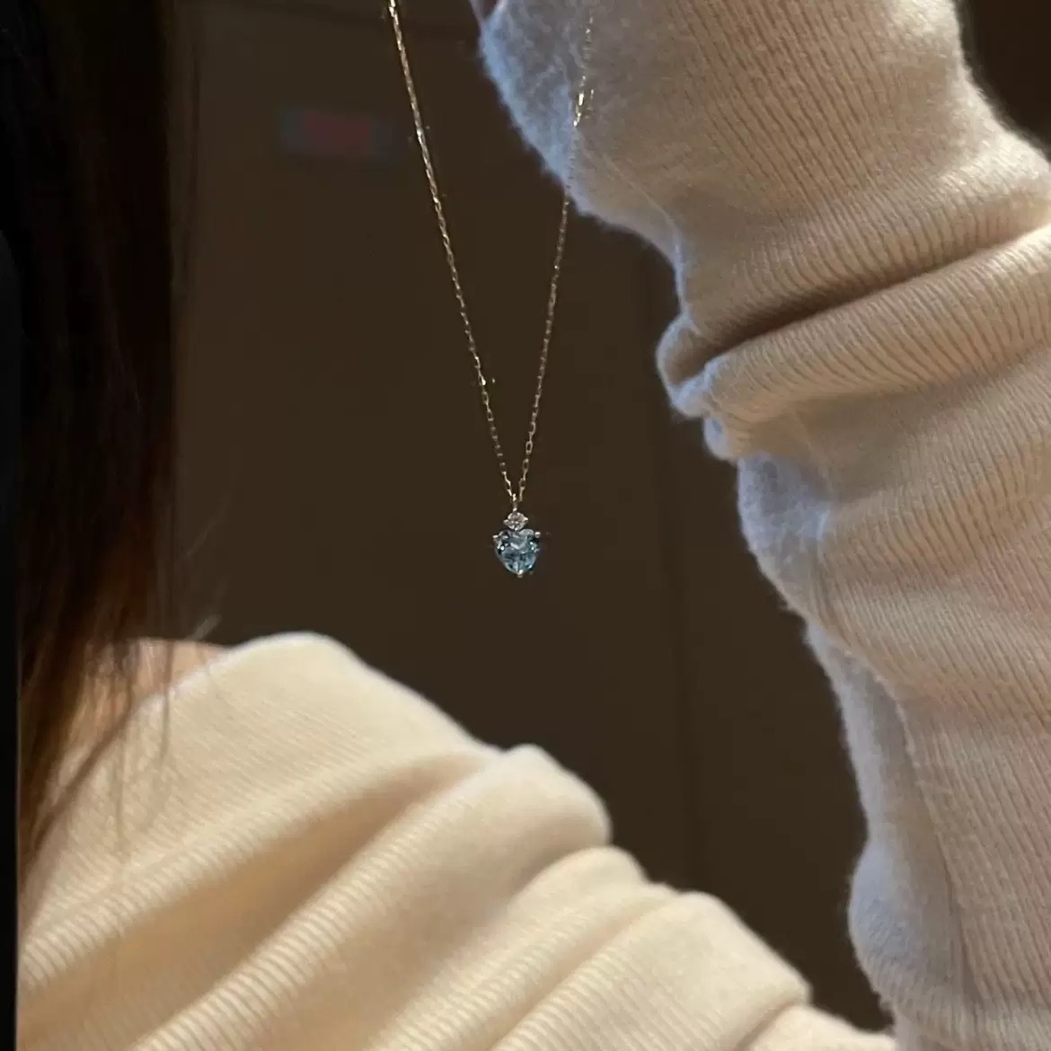 Genuine 100% S925 Sterling Silver Sweet Cute Luxury Jewelry Heart Shape Aquamarine CZ Diamond Gemstones Party Women Wedding Clavicle Neckalce Lover Gi