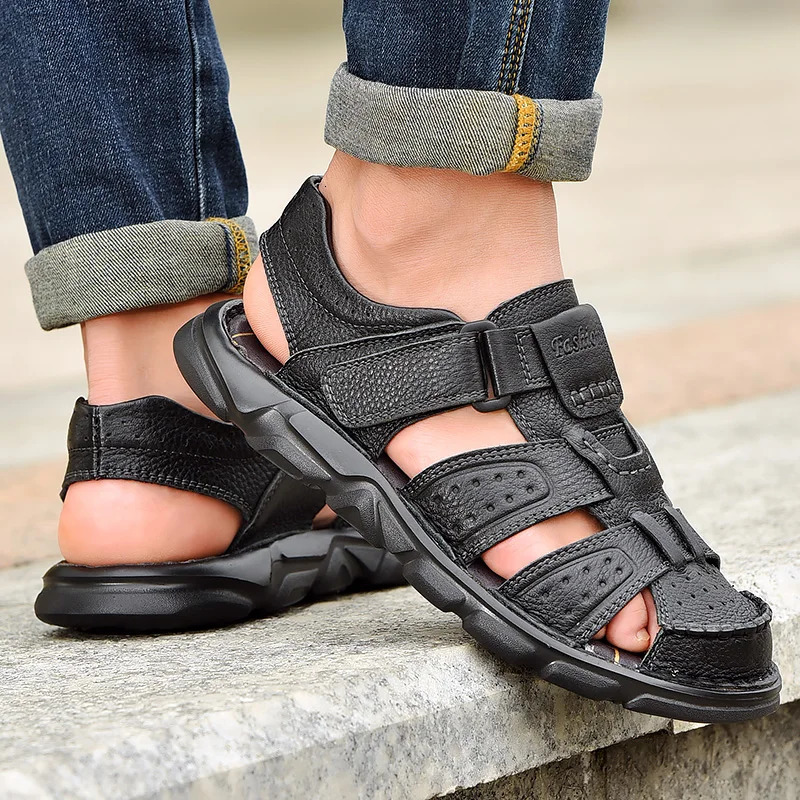 Mens leather casual shoes highquality classic mens sandals summer outdoor walking sports breathable 250428