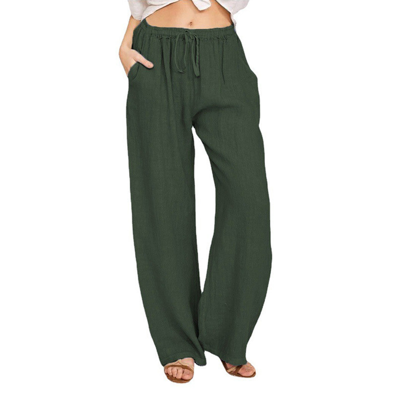 Loose casual pants trend pocket drawstring wide leg versatile long pants 2025
