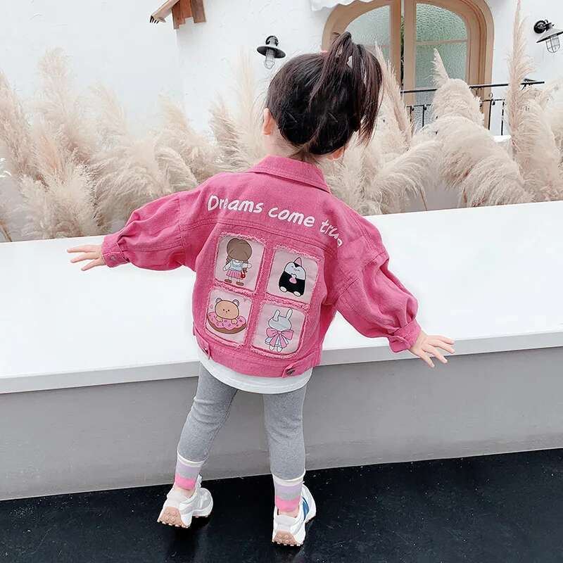 Denim Spring Korean Style Fashion Toddler Kids For Coats Autumn 2 4 6 7 Yrs Children Girls Pink Jacket