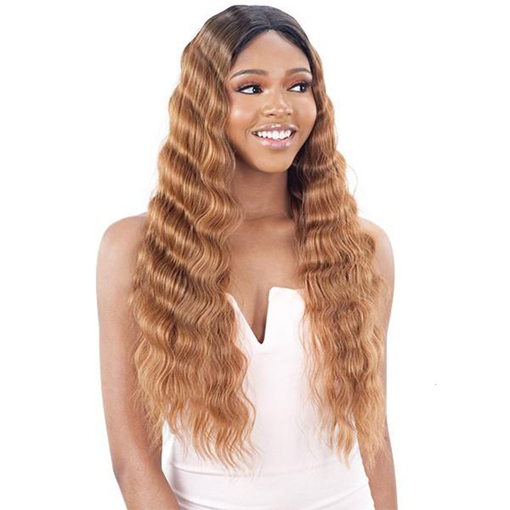 fashionable Womens synthetic wig with split long curly hair and deep wigs available in multiple colors