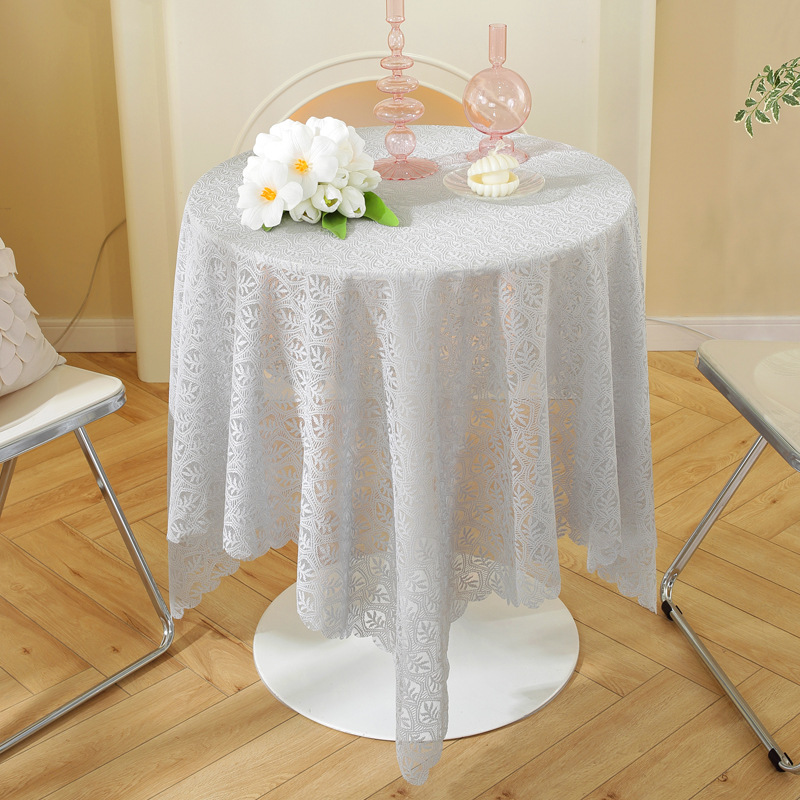 XX0369 French white lace tablecloth high-grade Nordic tablecloth round table cover cloth rectangular embroidered gauze cover towel coffee table