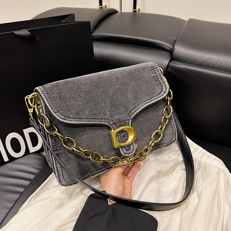 2025 Trendy Women's Denim Crossbody Bag - Premium Distressed Cowboy Tote with Detachable Chain Strap, Spacious Casual Shoulder Purse Hot Sale