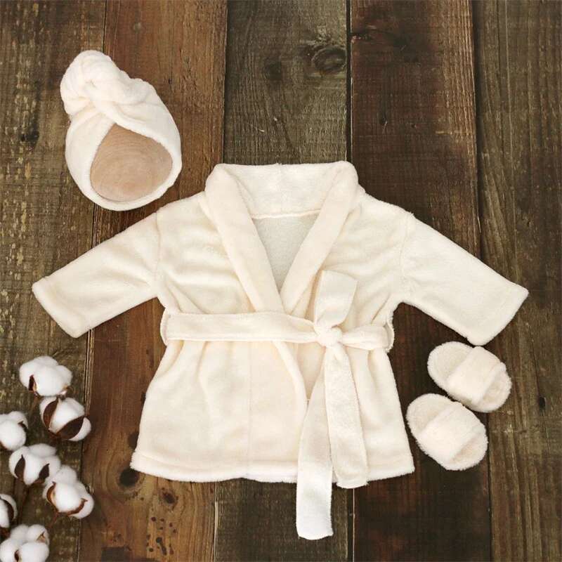 Newborn Photography Props Romper Baby Bathrobe Clothing Soft Fleece Robe Headscarf Shoes Outfits Infant Boy Girl Costume Towel