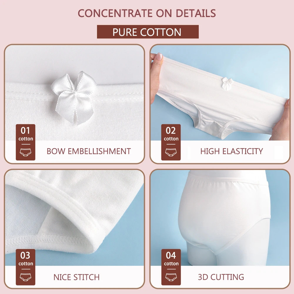 3pcs/pack Chidren Girl Dancing Underpanties White Bow Brief For Cute Child Girl UnderWear Cotton Panties Kids Teenager 4-13Y 250508