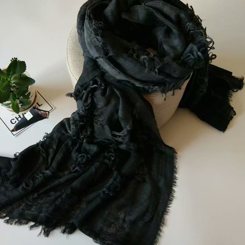 T657 scarf autumn new solid color raw edge cotton scarf beggar scarf tassel scarf