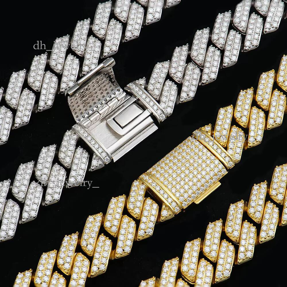 Iced Out Hip Hop Vvs1 2 Rows 14mm Miami Necklace Sterling Sier Dia Moissanite Cuban Link Chain