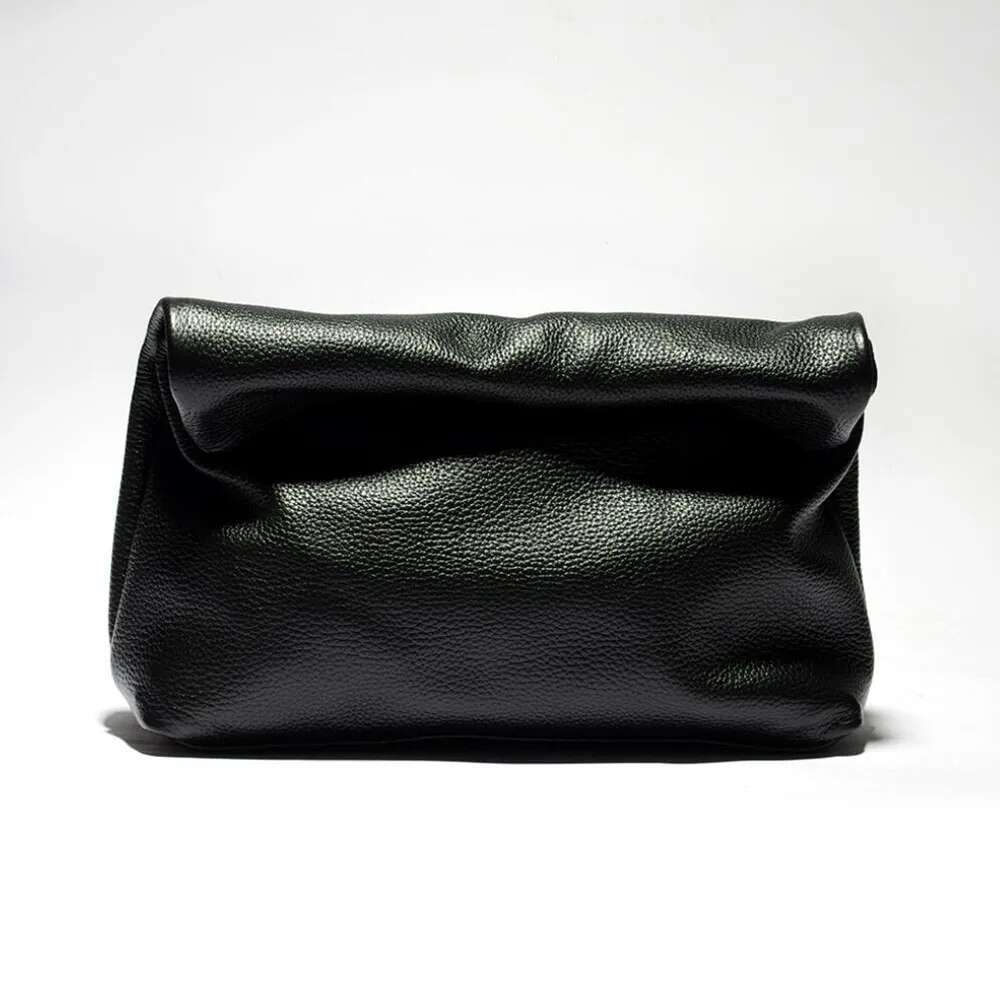 100% Genuine Cowhide High Quality Leather Women's Foldable Designer Handbag Simple Magnet Handle Bags