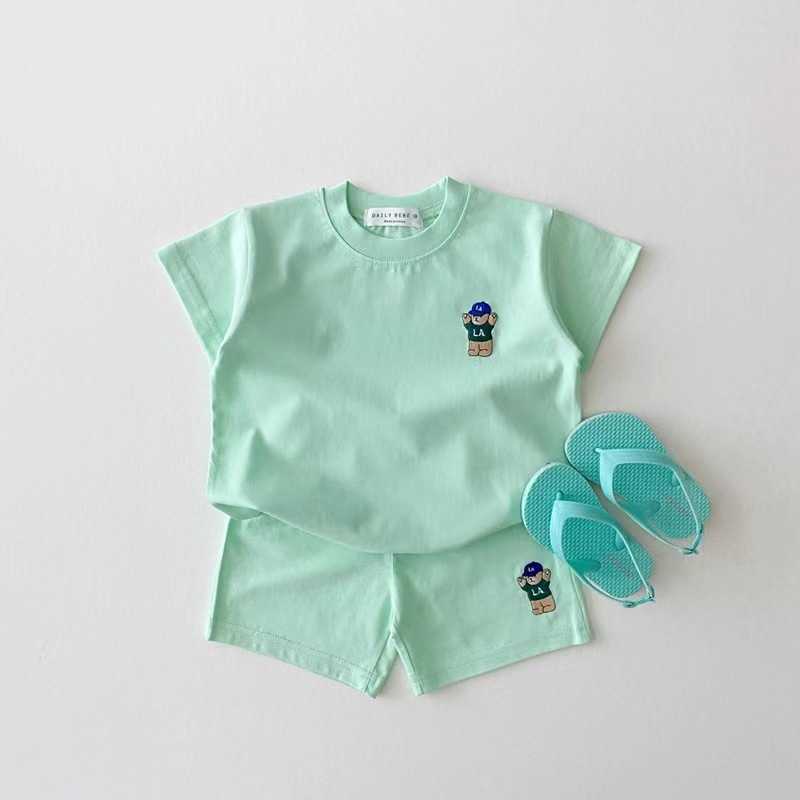 A Two-piece Set Of InS-style Infant And Toddler Printed T-shirt And Shorts, Trendy Summer Boy And Girl Baby Cotton Bear Short-sleeved Set Y250508