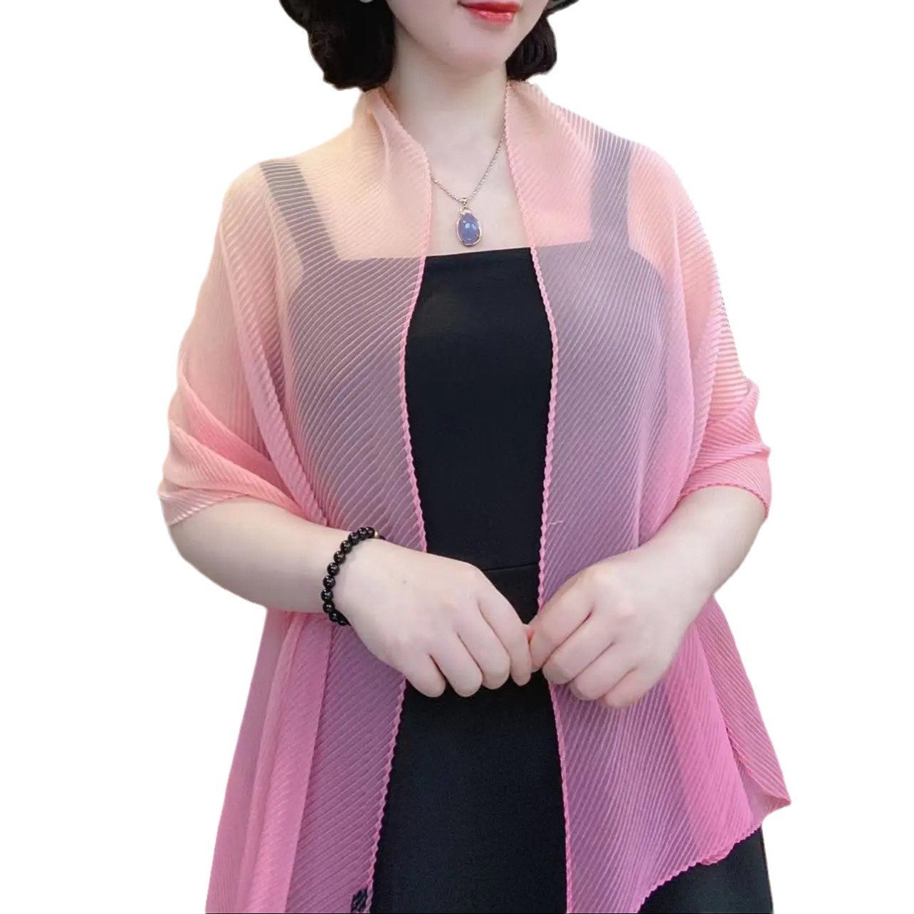 K655 Rainbow gradient pressure wrinkle scarf for women new irregular summer light and breathable neck protection air conditioning scarf shawl for two 