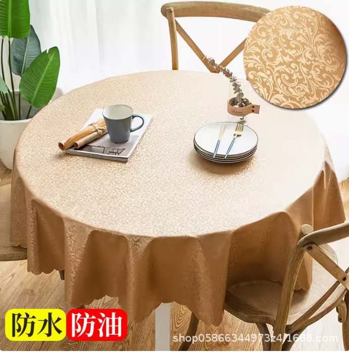 XX0375 high-grade waterproof, oil-proof, scalding-proof and washable tablecloth for restaurants, household, round PU tablecloth for hotels, dirt-resis