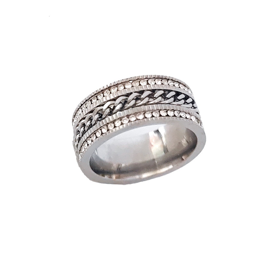 New Personalized Multi layer Wide Fried Dough Twists Index Finger for Women Colorless Two row Diamond Stainless Steel Ring