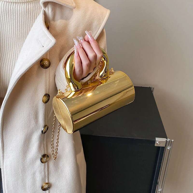 MOODS Golden Cylinder Evening Clutch Bags For Women Wedding Dinner Party Chain Crossbody Bag Designer Purses And Handbags