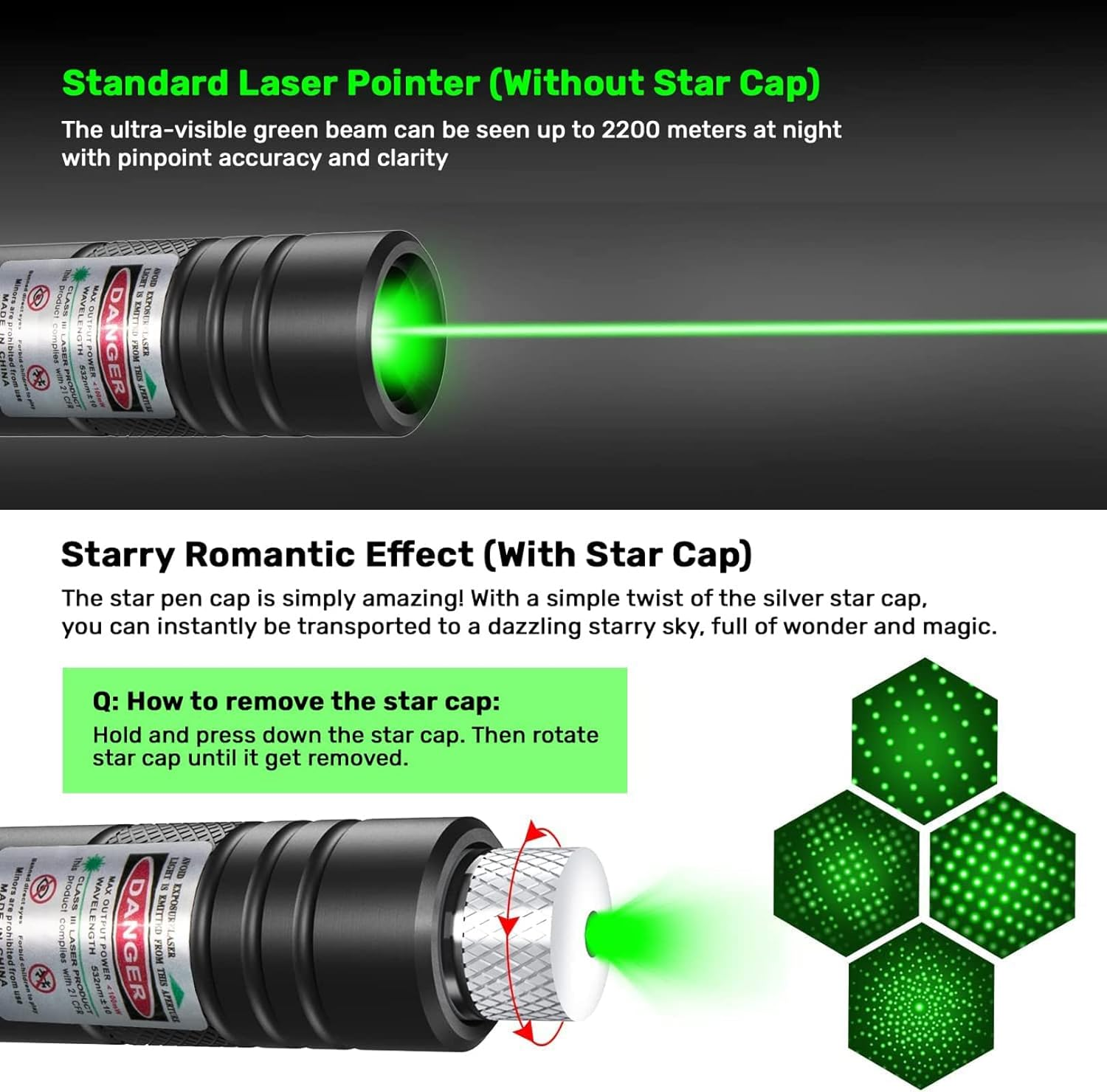 Long Range Green Laser Pointer,Laser Pointer High Power Pen, Green Pointer Rechargeable for Hiking, Cat Laser Toy USB Charge