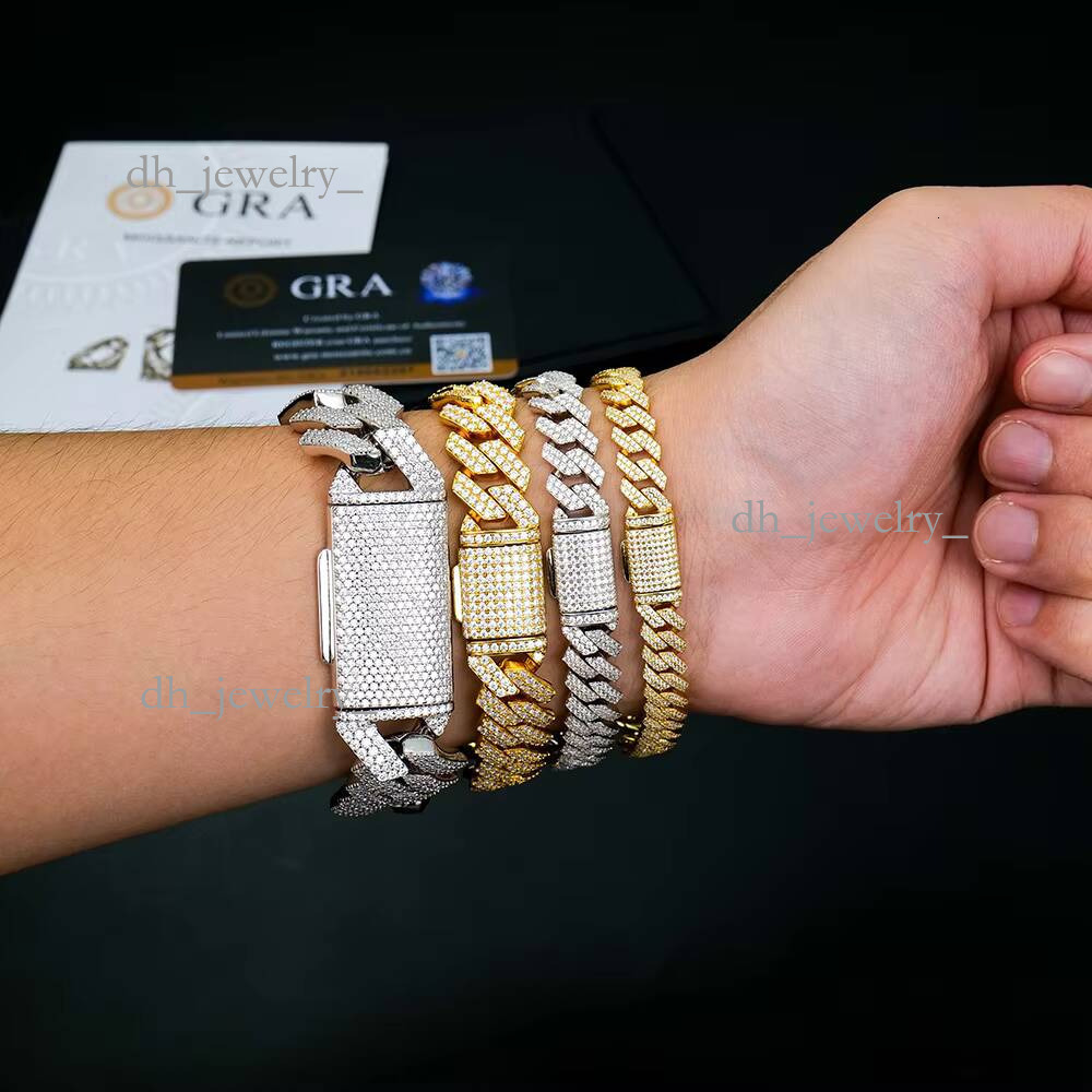 Miami Sier 8mm 10mm 12mm 14mm 18mm 20mm Sharp Angled Style Cuban Link Chain Iced Out Mossanite Moissanite Bracelet for Men