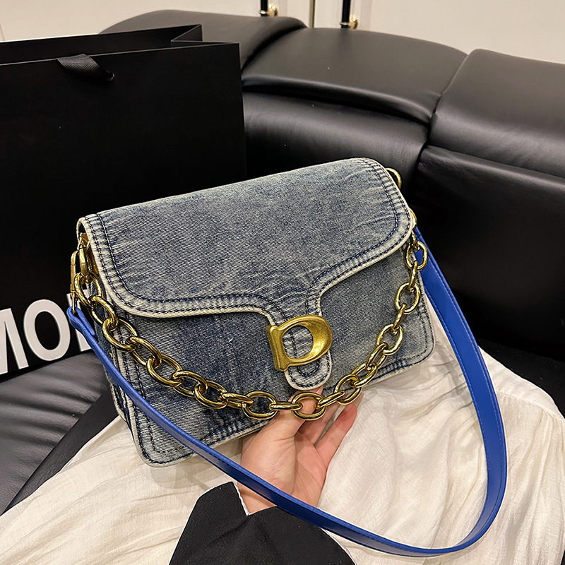 2025 Trendy Women's Denim Crossbody Bag - Premium Distressed Cowboy Tote with Detachable Chain Strap, Spacious Casual Shoulder Purse Hot Sale