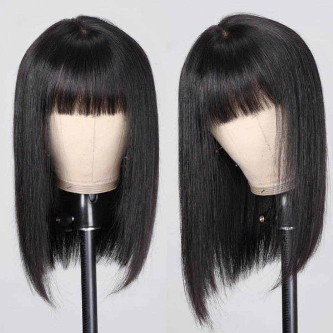 womens Wig black bangs short straight hair high temperature silk synthetic full head cover