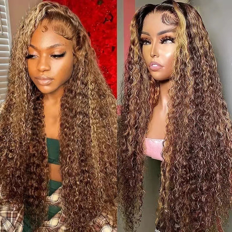 hot Wig selling hand hook 13 * 4 front lace synthetic wig black medium split long curly hair