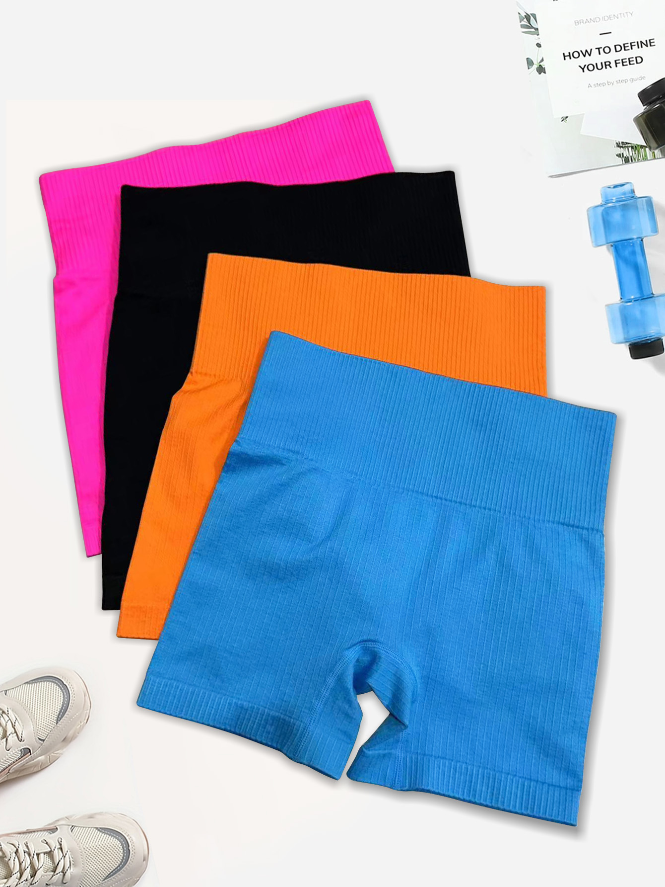 Seamless stretch shorts, women's peach high waist hip lifting pants, outdoor running and fitness yoga pants