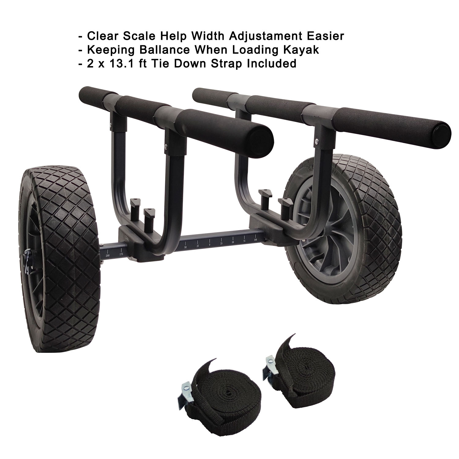 Heavy Duty Kayak Cart, Width Adjustable Canoe Cart with 12inch Flatfree Beach Wheels Boat Dolly Cart Transport Carrier