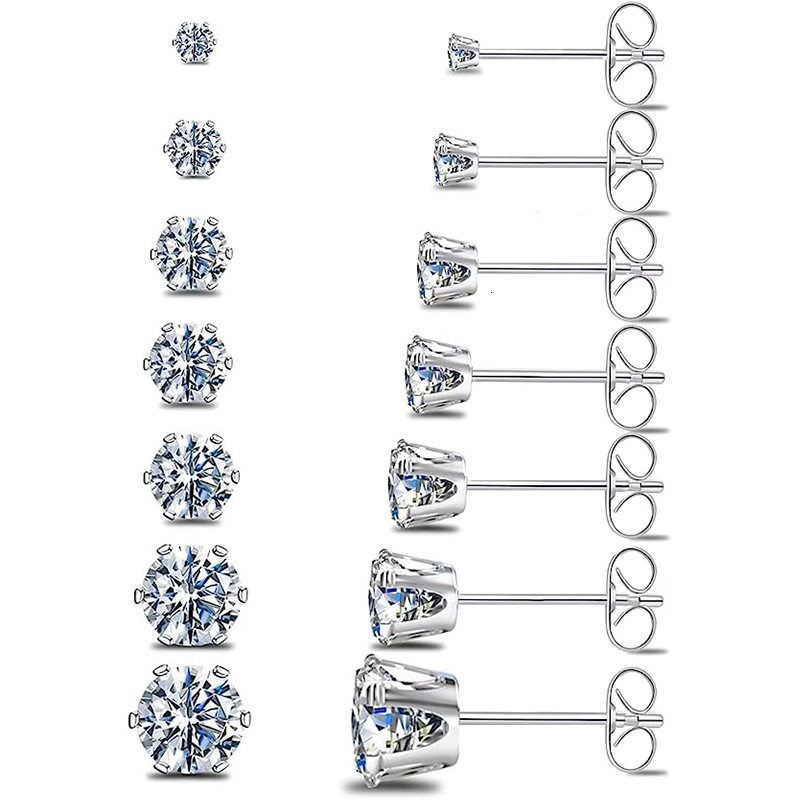 Xinghezhuan 316 stainless six claw crown zircon small earrings, simple titanium steel super sparkling ear bone earrings